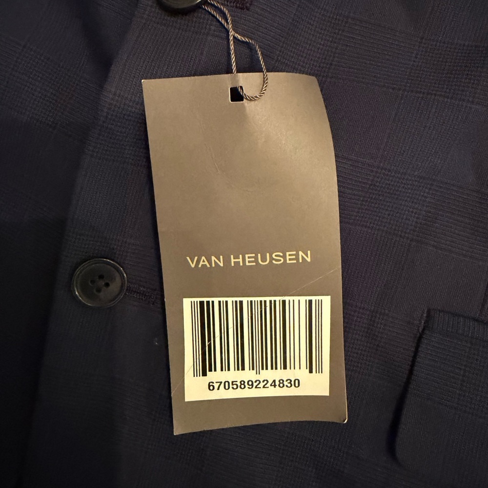NWT Van Heusen Classic Navy Blazer Windowpane Plaid Men’s Sz 46L - Picture 6 of 9